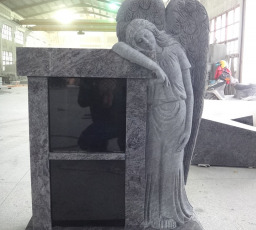 Leaning sculpted angel - 2 cremation niches - Blue pearl granite