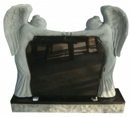 Sculpted angels joining hands - Jet black granite