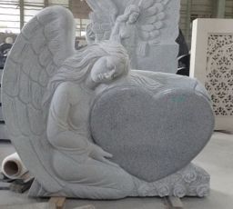 Sculpted angel - single heart - gray granite