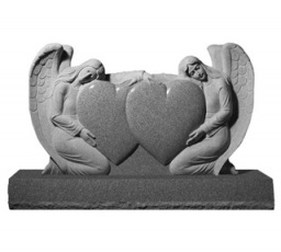 2 Sculpted Angels - double heart - Gray granite
