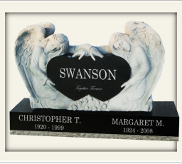 Sculpted angels - Double heart with beveled base - Jet Black granite