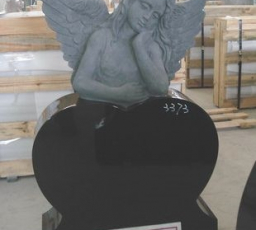 Sculpted resting angel - single heart - Jet black  granite