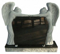 Sculpted angels joining hands - Jet black granite